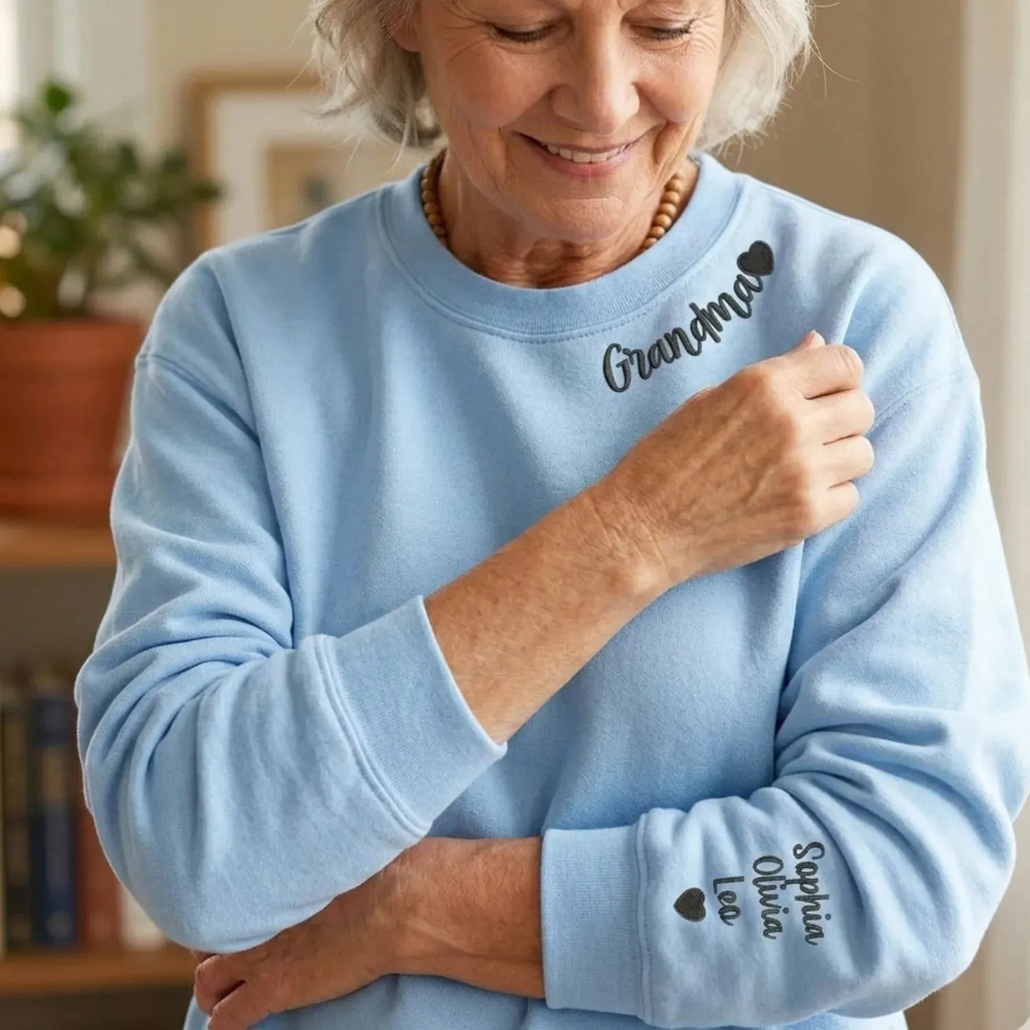 Personalized Grandma Embroidered Sweatshirt - Custom Neckline & Sleeve Names Mother’s Day Gift sold by Embroly product image thumbnail 4
