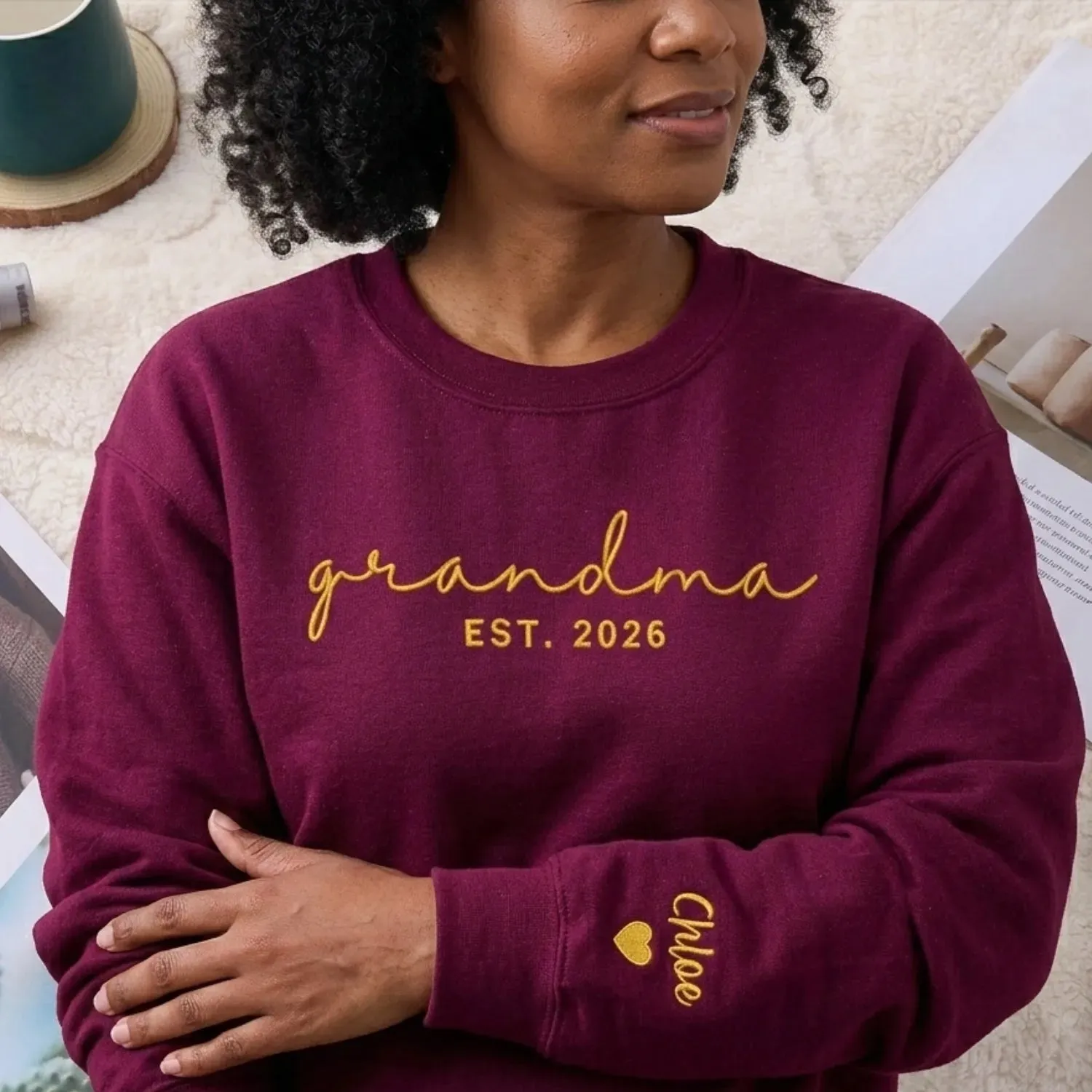 First Time Grandma Sweatshirt - Personalized Mother’s Day Gift with Embroidered Sweater Name on Sleeve sold by Embroly product image thumbnail 5