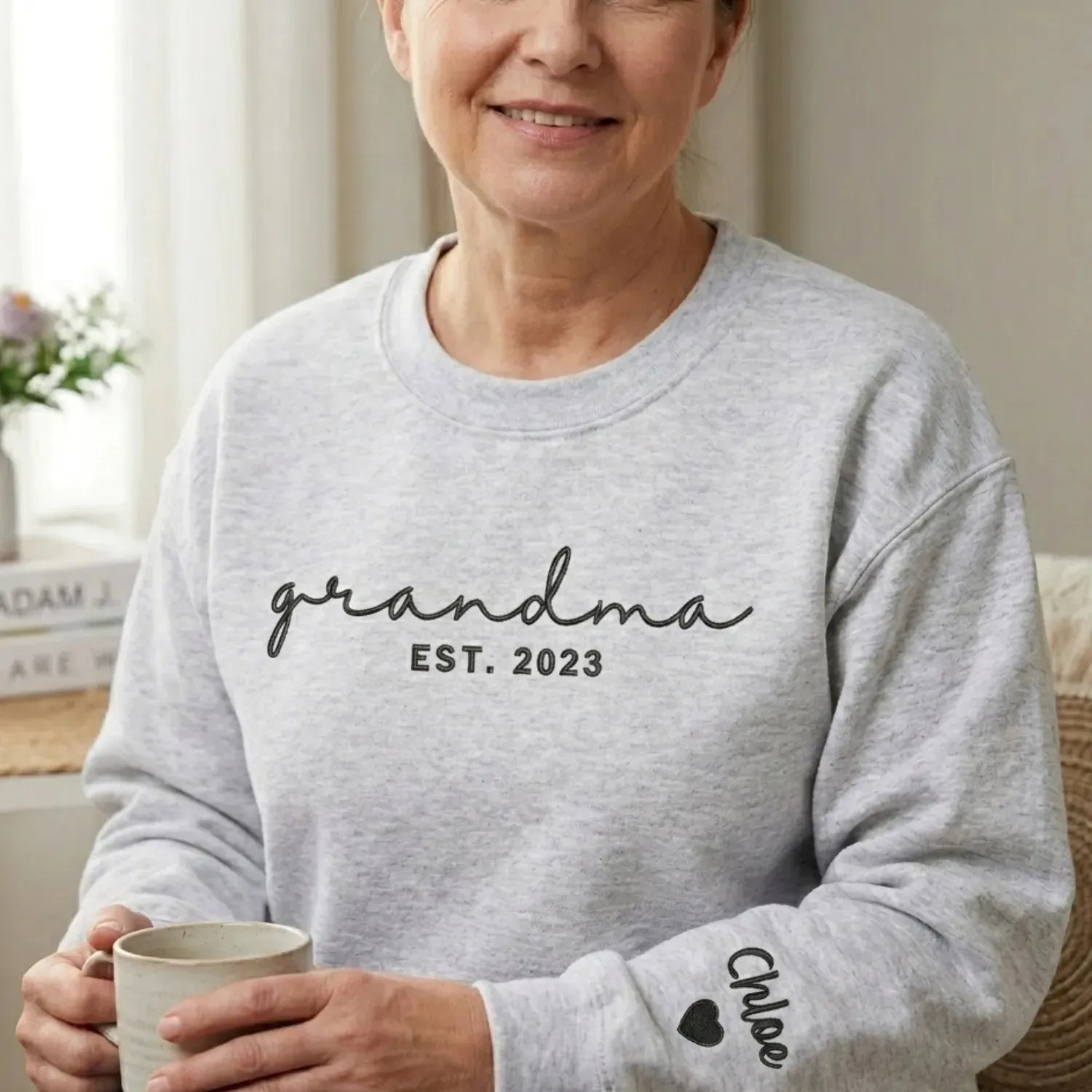 First Time Grandma Sweatshirt - Personalized Mother’s Day Gift with Embroidered Sweater Name on Sleeve sold by Embroly product image thumbnail 3