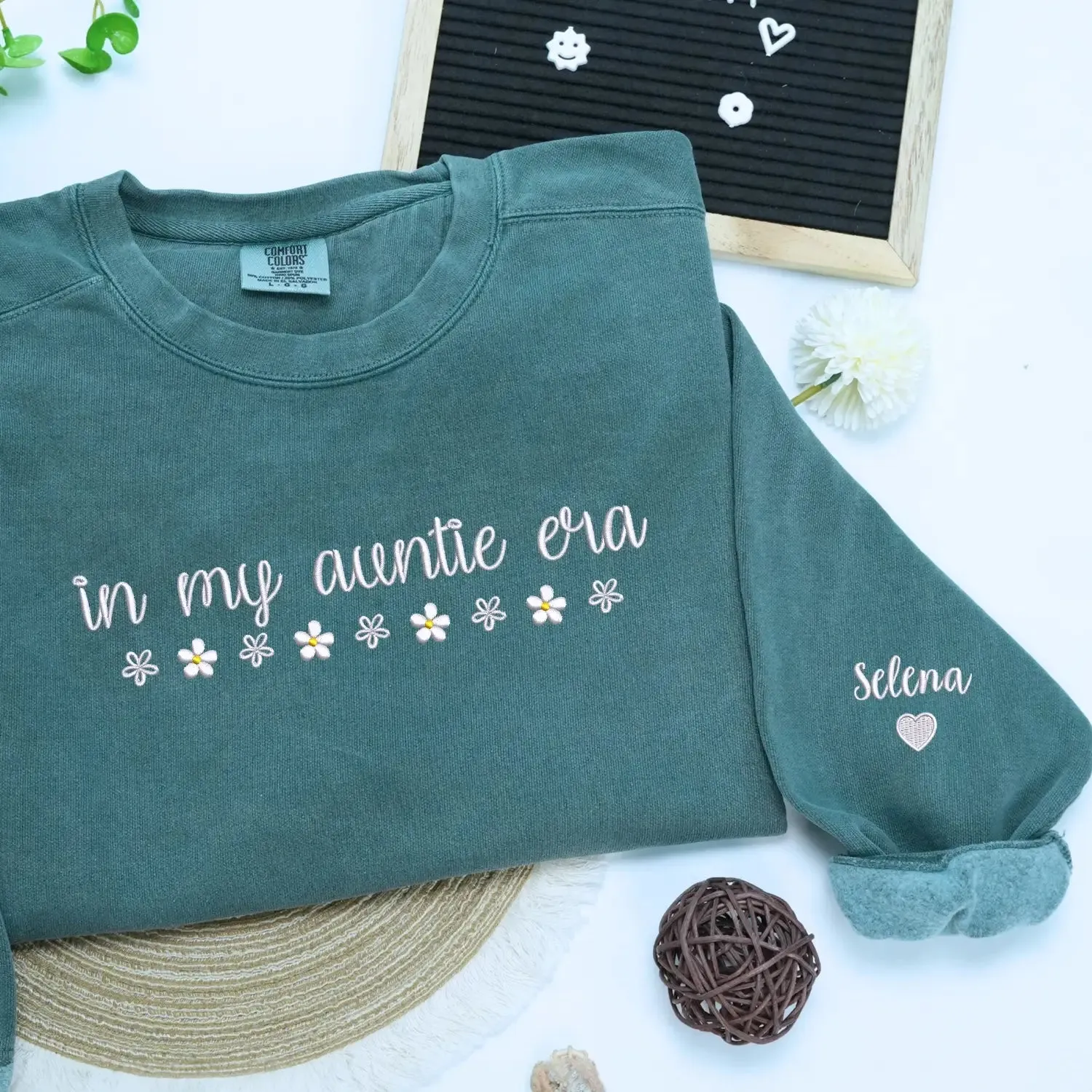 Custom Embroidered In My Aunt Era T-Shirt or Sweatshirt with Name on Sleeve, Auntie Gifts from Niece sold by Embroly product image thumbnail 3