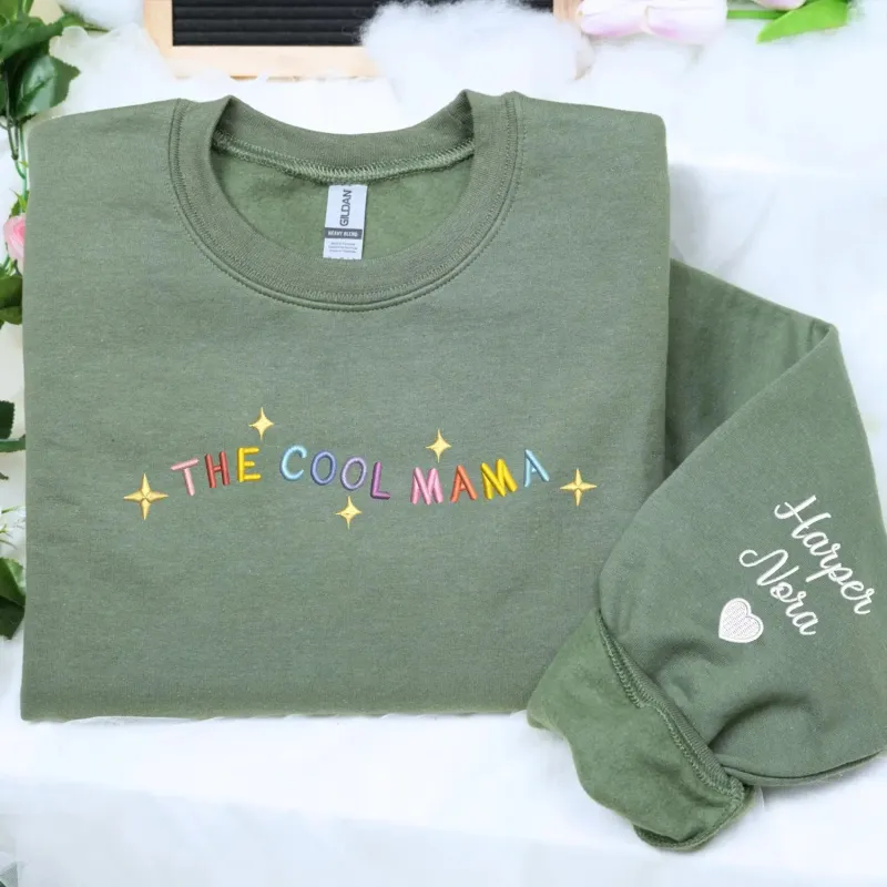 Custom Embroidered The Cool Mama Sweatshirt or Hoodie with Name on Sleeve, Gift for Cool Mom from Daughter made by Embroly