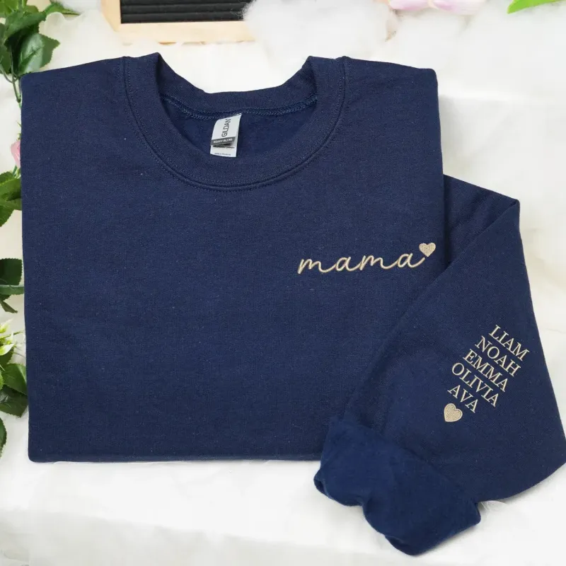 Personalized Embroidered Gift for Mama with Heart on Chest Sweatshirt or Hoodie from Husband or Daughter made by Embroly