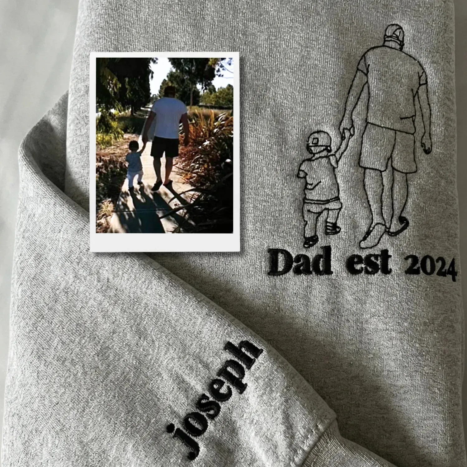 Dad and Son Sweatshirt, Hoodie - Personalized Minimalist Gift from Portrait Photo Line Art - Unique Dad & Son Bond sold by Embroly