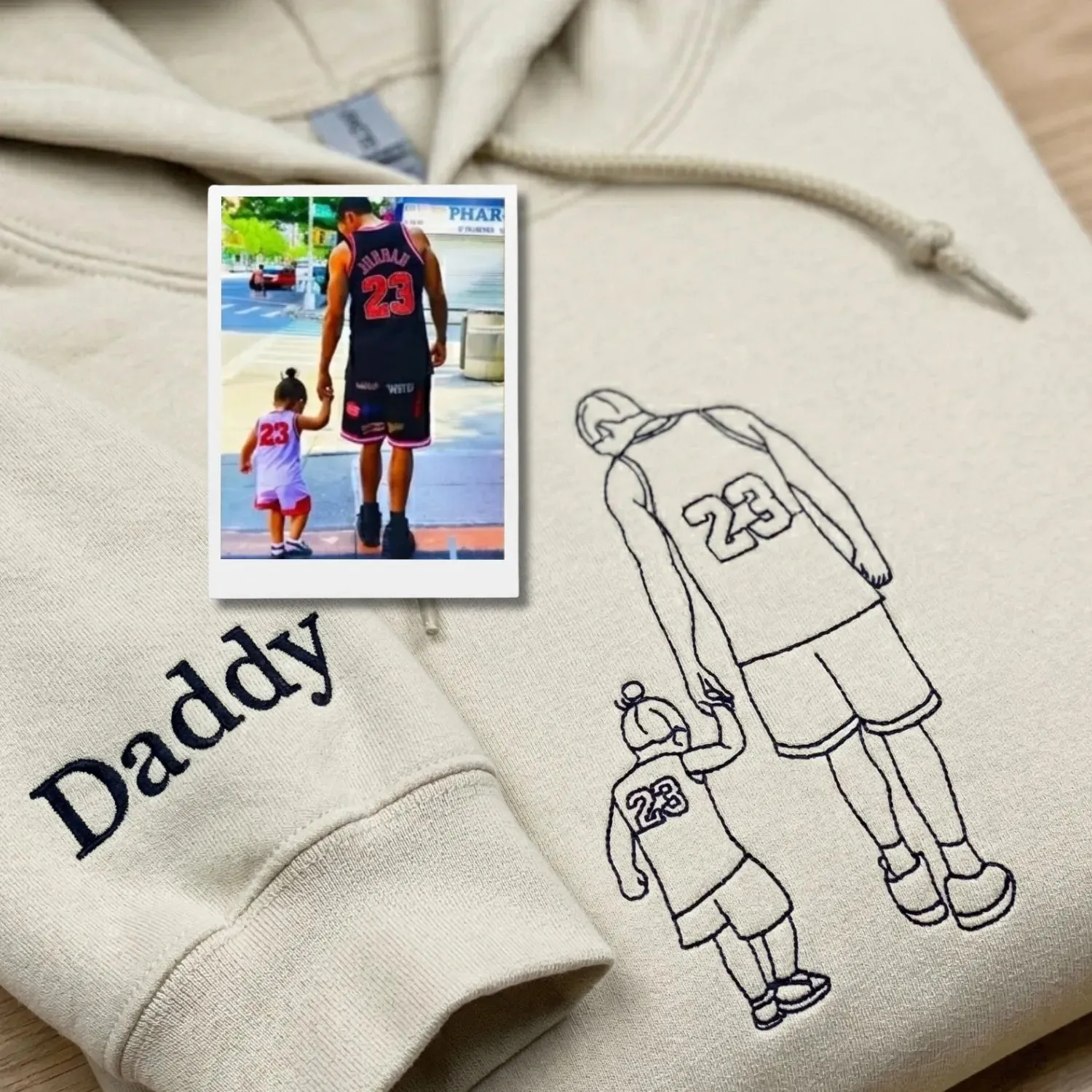 Dad and Daughter Sweatshirt Hoodie, Personalized Minimalist Fathers Day Gifts from Portrait Photo Line Art sold by Embroly