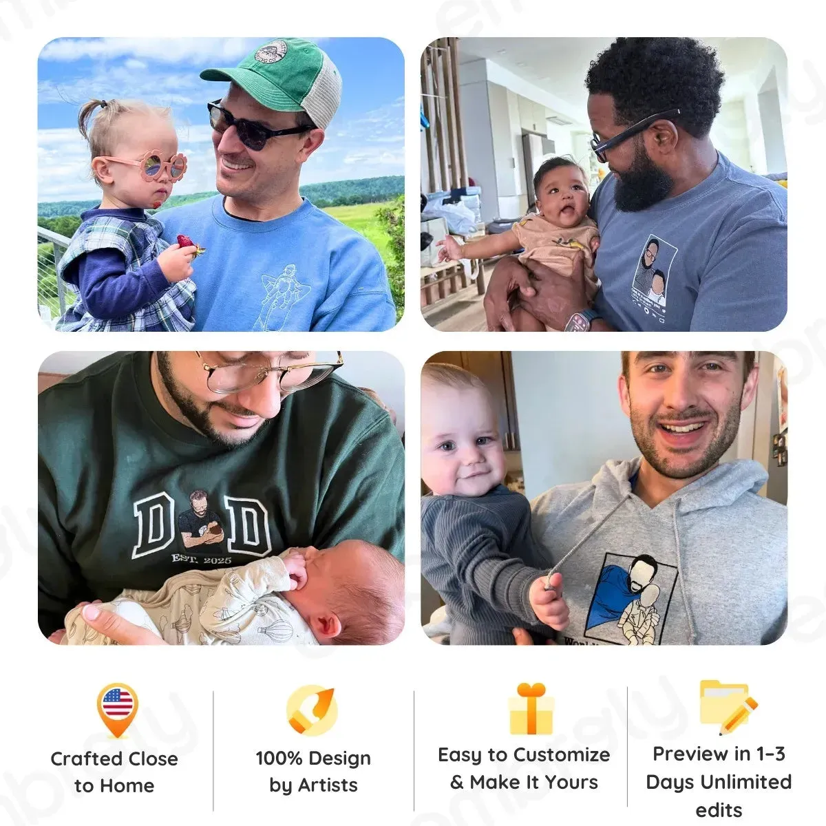 Father and Daughter Sweatshirt, Hoodie - Personalized Fathers Day Gifts from Minimalist Portrait Photo Line Art sold by Embroly product image thumbnail 2