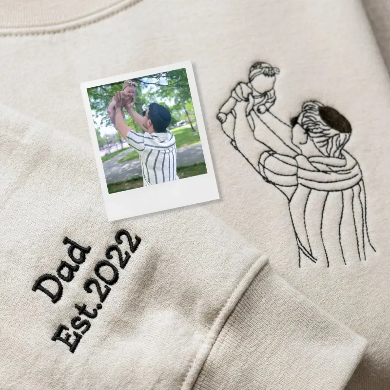 Father and Daughter Sweatshirt, Hoodie - Personalized Fathers Day Gifts from Minimalist Portrait Photo Line Art made by Embroly