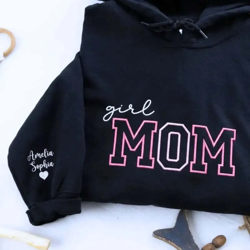 Personalized Girl Mom Gift with Embroidered Sweatshirt or Hoodie, Mother's Day Gift from Sister made by Embroly