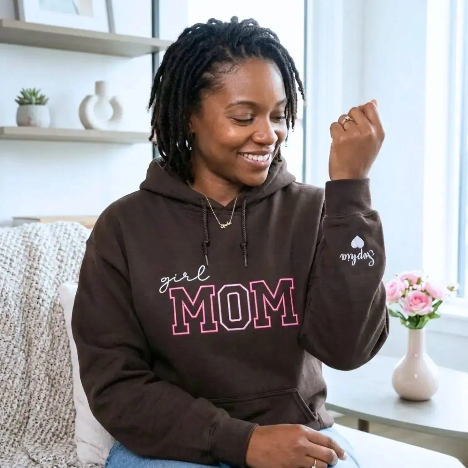 Personalized Girl Mom Gift with Embroidered Sweatshirt or Hoodie, Mother's Day Gift from Sister sold by Embroly product image thumbnail 2