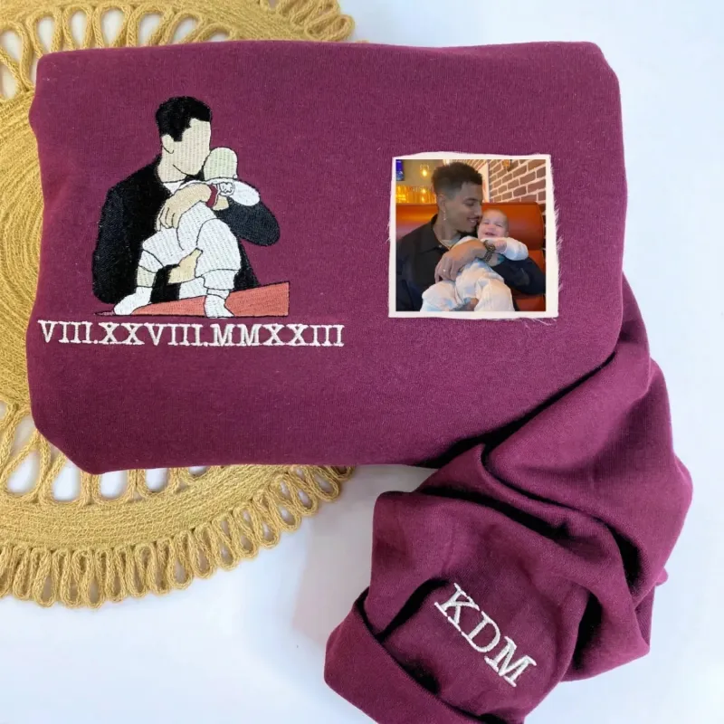 Dad and Daughter Photo Portrait Sweatshirt Hoodie - Personalized Fathers Day Gifts, Unique Gifts for Dad made by Embroly