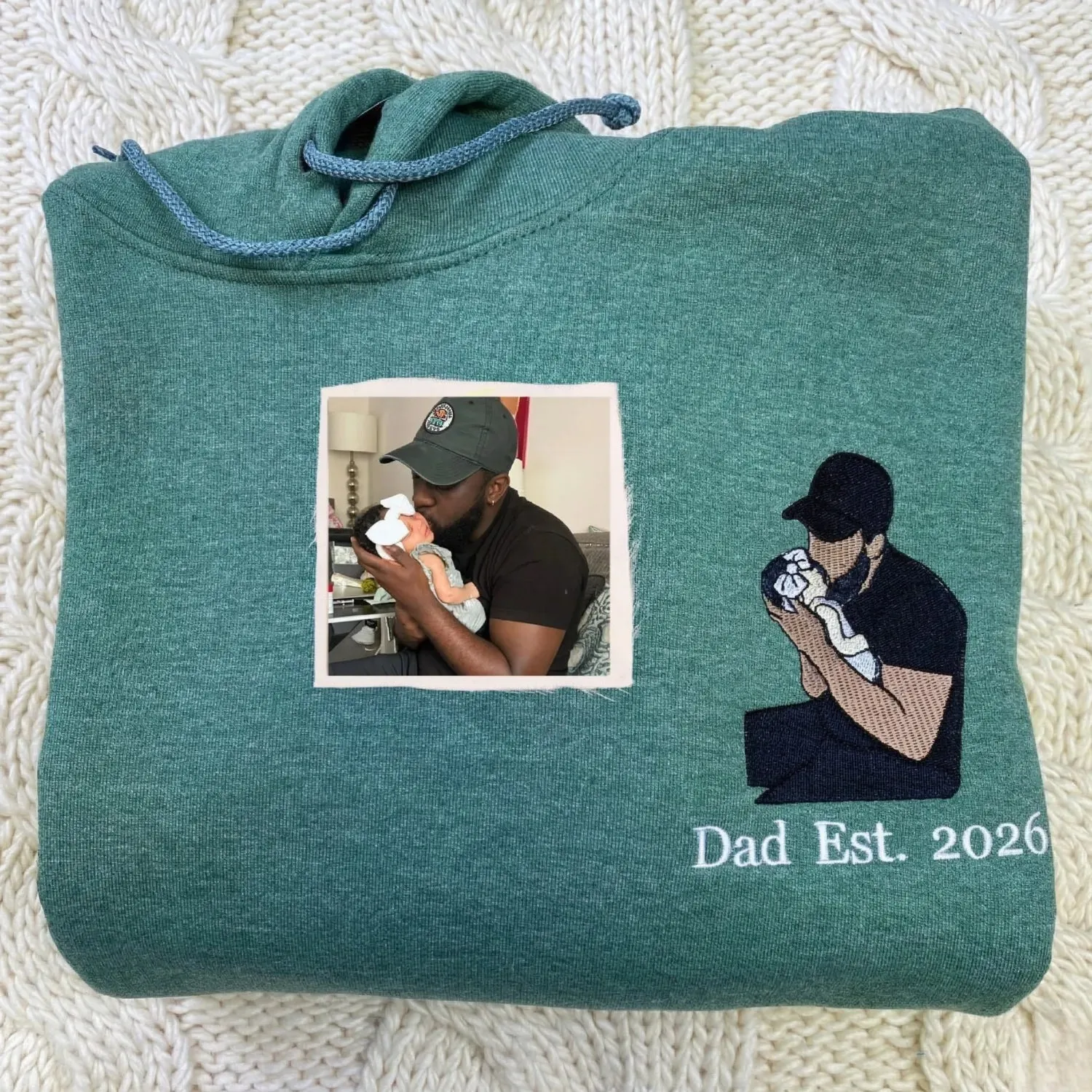 Dad and Daughter Photo Portrait Sweatshirt Hoodie - Personalized Fathers Day Gifts, Unique Gifts for Dad sold by Embroly product image thumbnail 4
