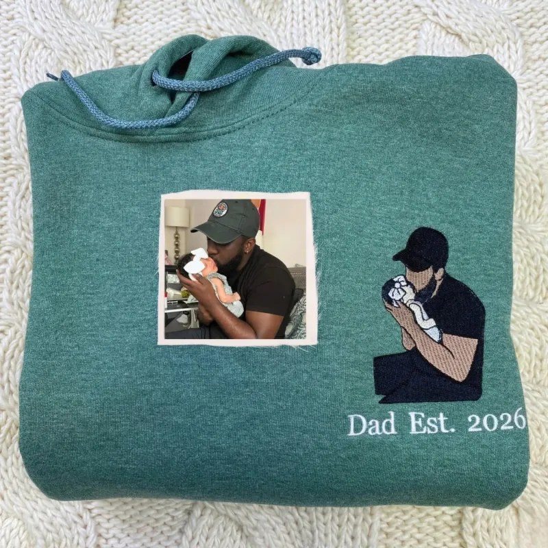 Grandpa and Son Photo Portrait on Sweatshirt Hoodie, Personalized Fathers Day Gifts, Unique Gifts for Dad, Grandpa made by Embroly