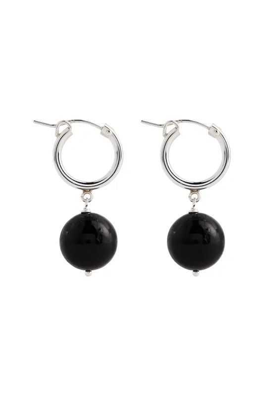 Boule Hoops Black Tourmaline Silver sold by Lisbeth Jewelry