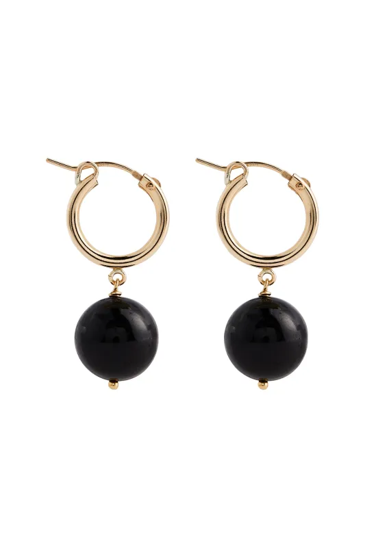 Boule Hoops Black Tourmaline Gold sold by Lisbeth Jewelry