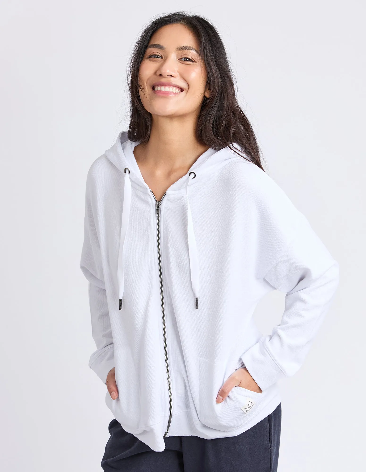 Beachy Long Sleeve Zip Hoodie White sold by Elm Lifestyle
