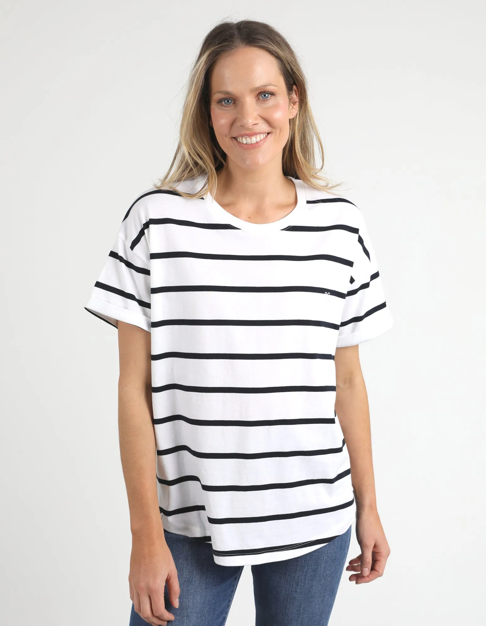 Halli Short Sleeve Tee White & Navy Stripe sold by Elm Lifestyle