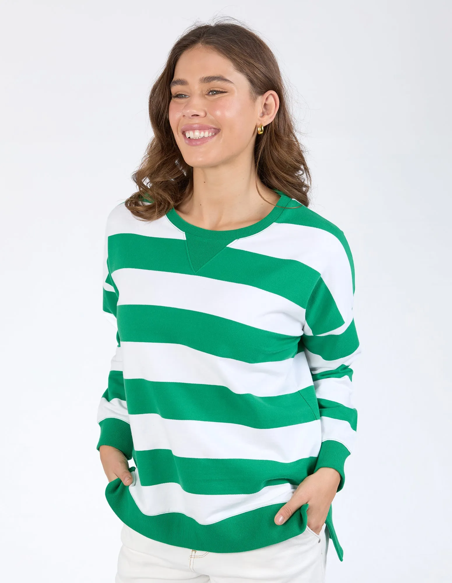 Billie Block Stripe Crew Pine Green & White sold by Elm Lifestyle product image thumbnail 5