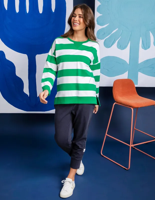 Billie Block Stripe Crew Pine Green & White sold by Elm Lifestyle