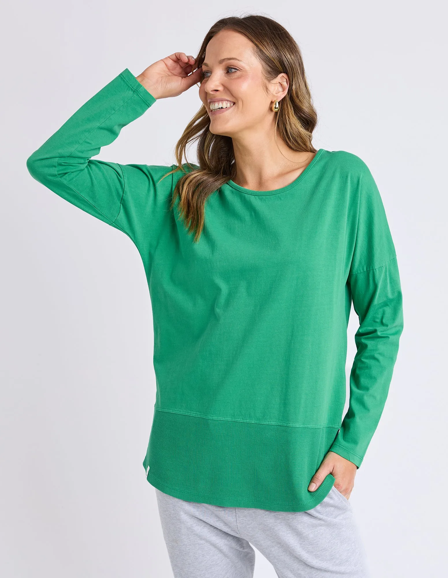Rib Long Sleeve Pine Green sold by Elm Lifestyle