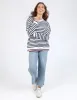 Raven Stripe Fleece Crew White sold by Elm Lifestyle
