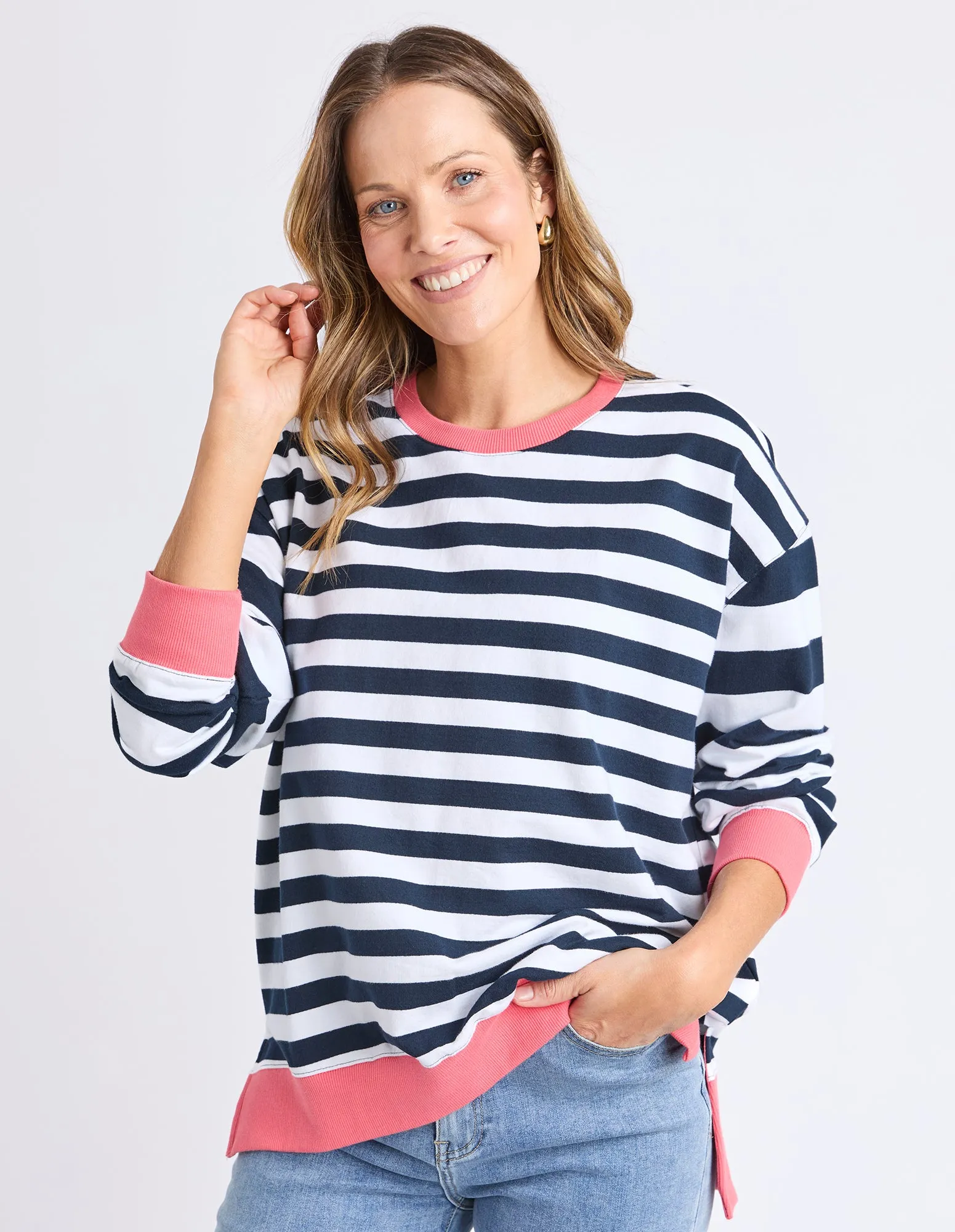 Vivid Crew Navy & White Stripe sold by Elm Lifestyle