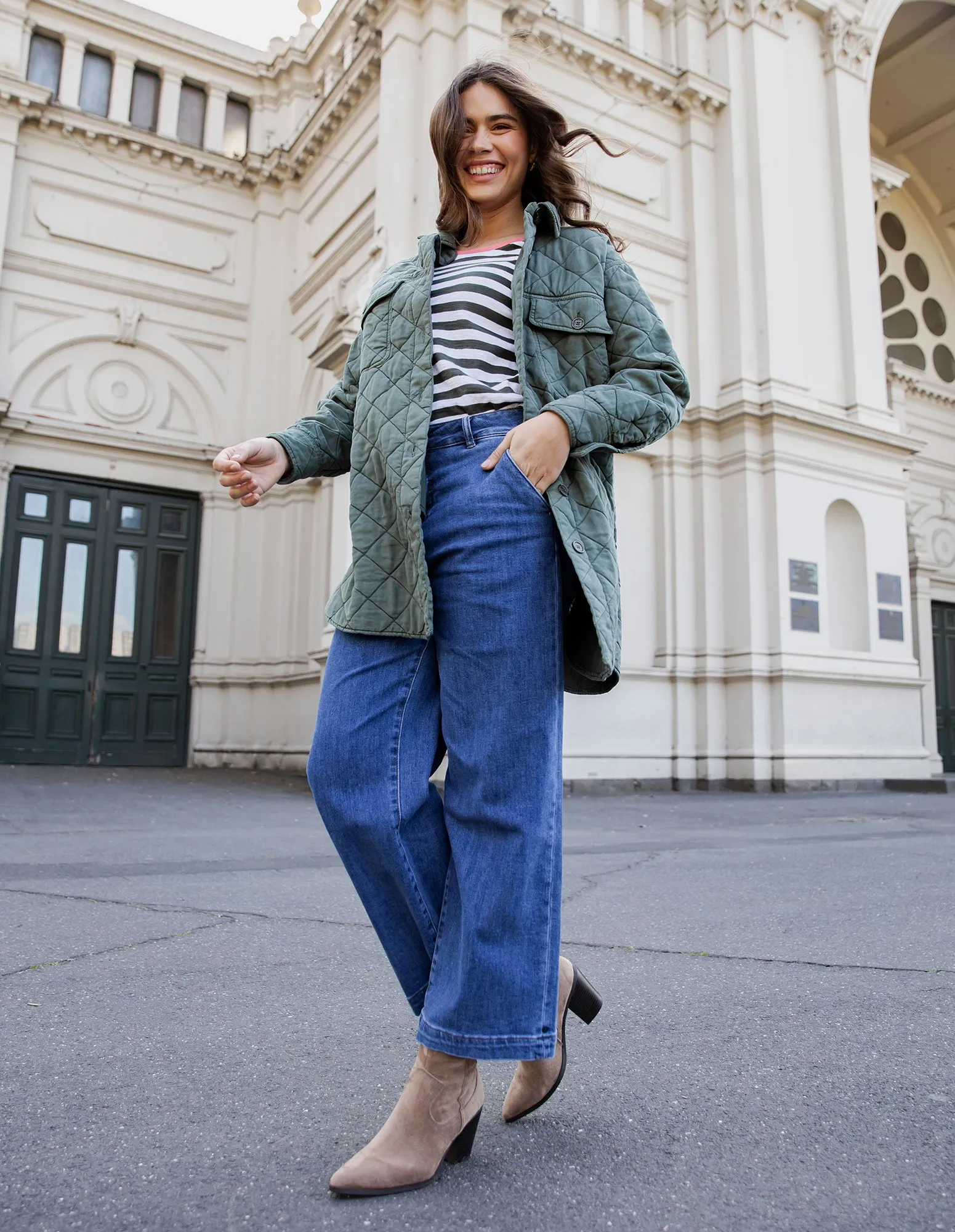 Katie Quilted Shacket Basil sold by Elm Lifestyle