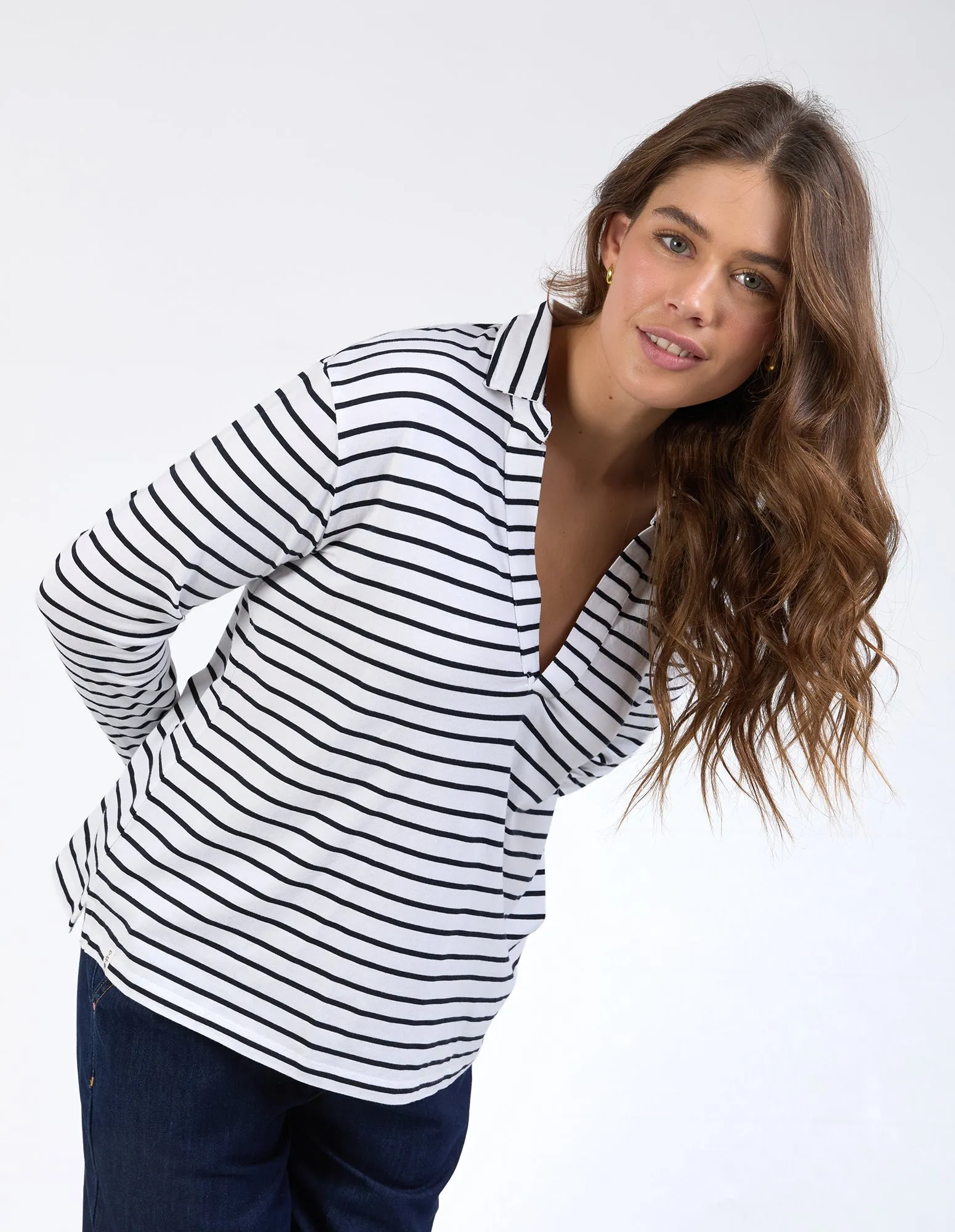 Francesca Long Sleeve Henley Top White & Navy Stripe sold by Elm Lifestyle product image thumbnail 4