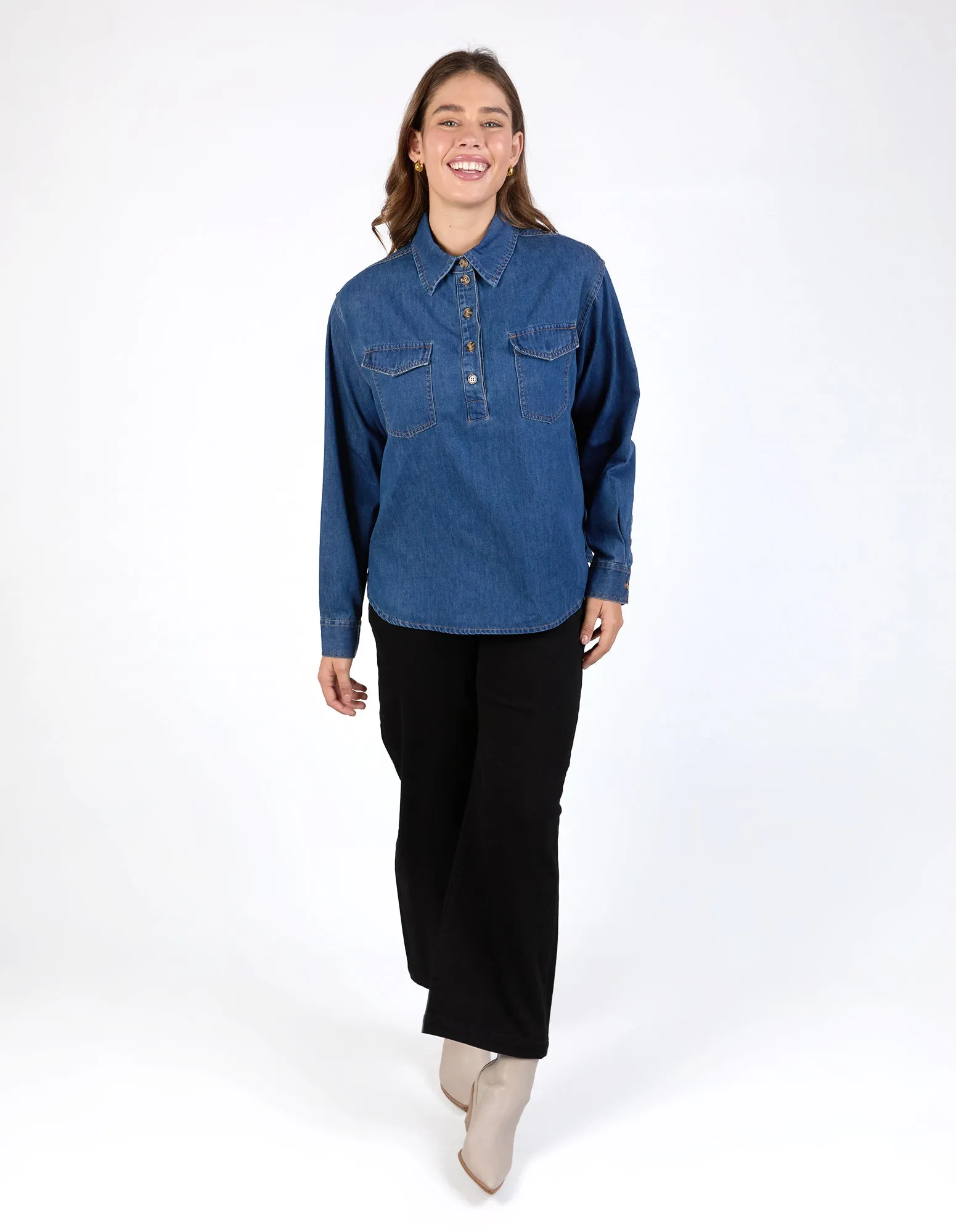 Tessa Denim Half Placket Shirt Dark Blue Wash sold by Elm Lifestyle product image thumbnail 2