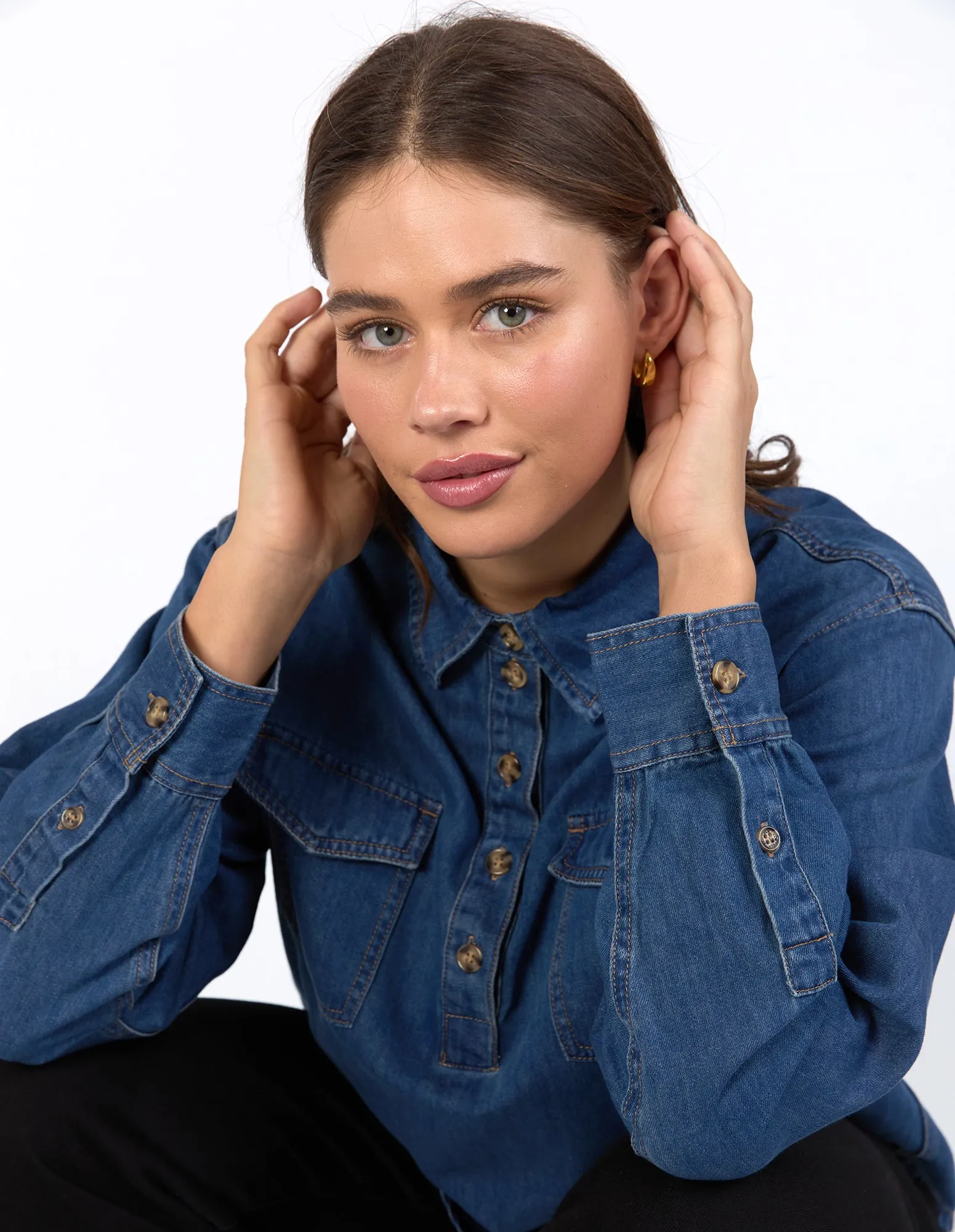 Tessa Denim Half Placket Shirt Dark Blue Wash sold by Elm Lifestyle product image thumbnail 5
