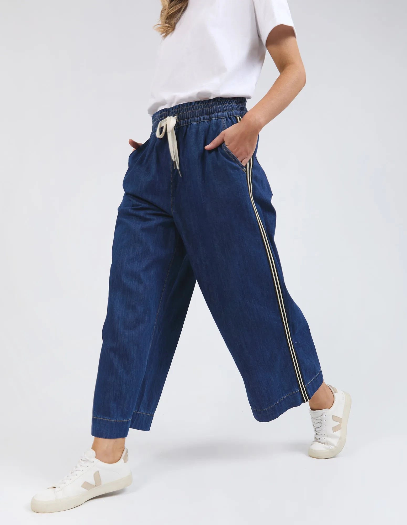 Greta Wide Leg Pant - Side Tape Dark Blue Wash sold by Elm Lifestyle product image thumbnail 5