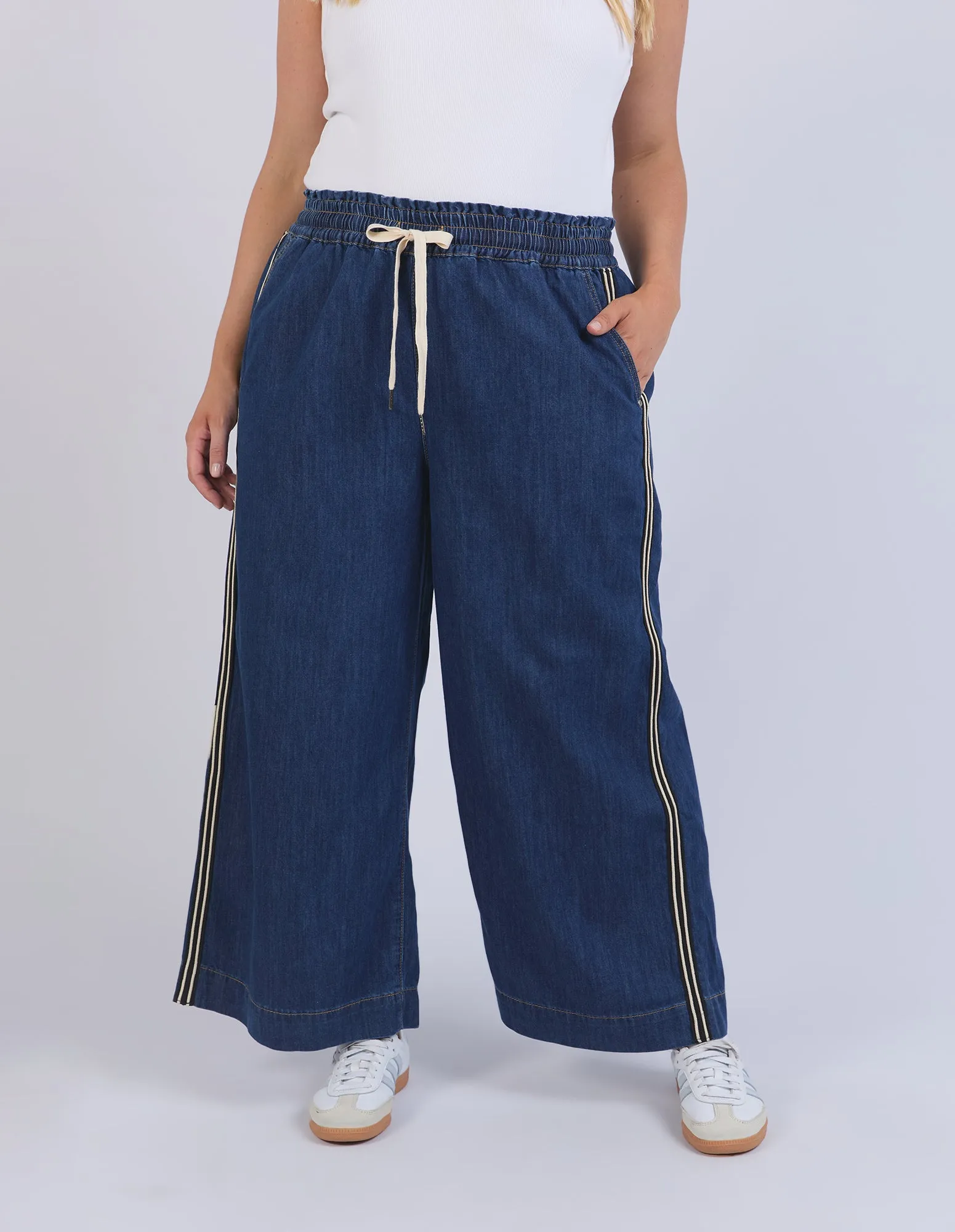 Greta Wide Leg Pant - Side Tape Dark Blue Wash sold by Elm Lifestyle product image thumbnail 2