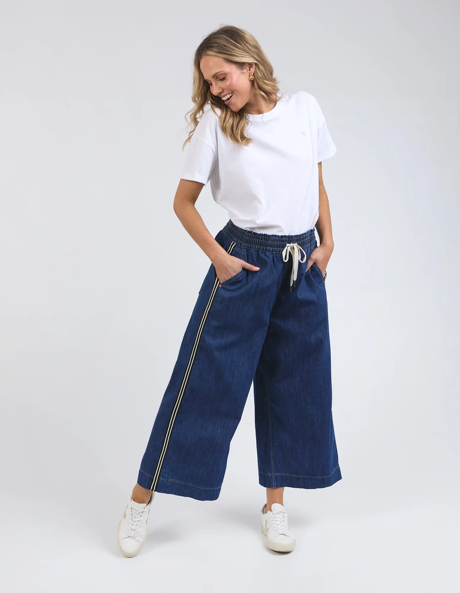 Greta Wide Leg Pant - Side Tape Dark Blue Wash sold by Elm Lifestyle product image thumbnail 3