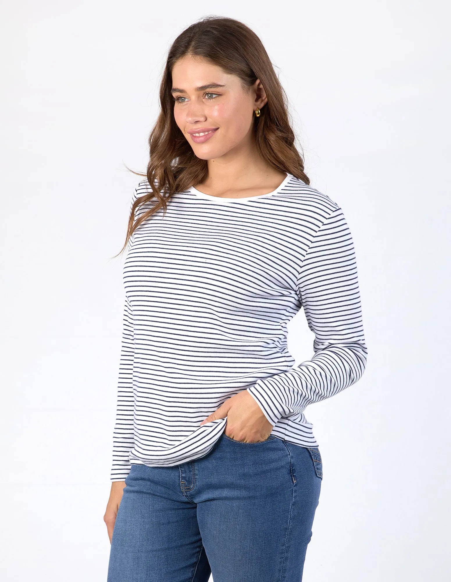 Hayley Rib Long Sleeve White & Navy Stripe sold by Elm Lifestyle product image thumbnail 4