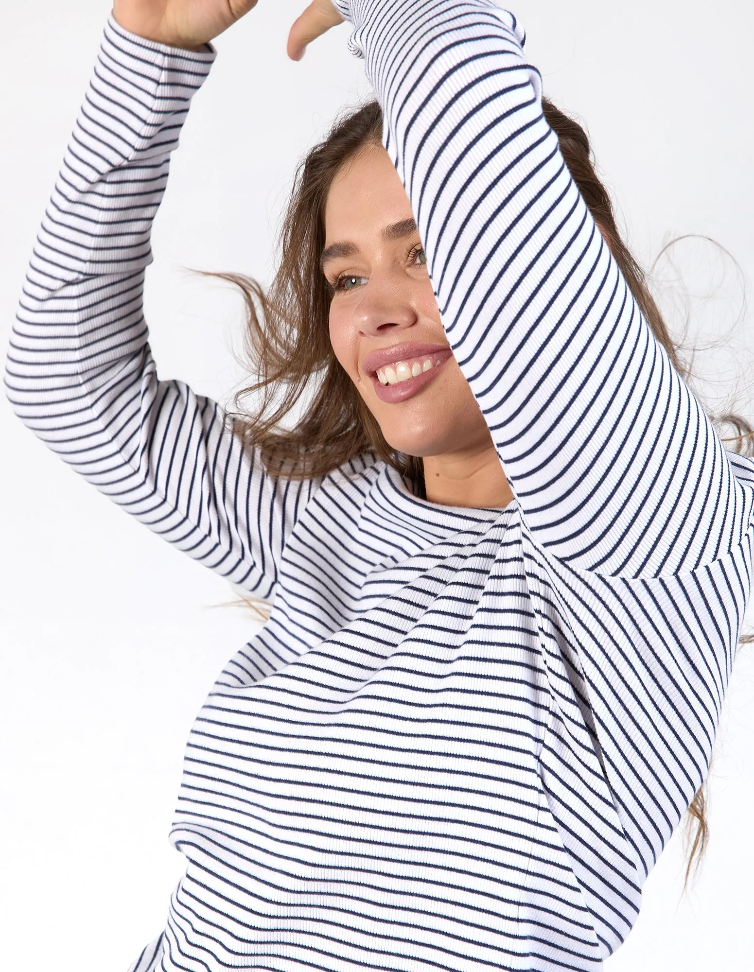 Hayley Rib Long Sleeve White & Navy Stripe sold by Elm Lifestyle product image thumbnail 5