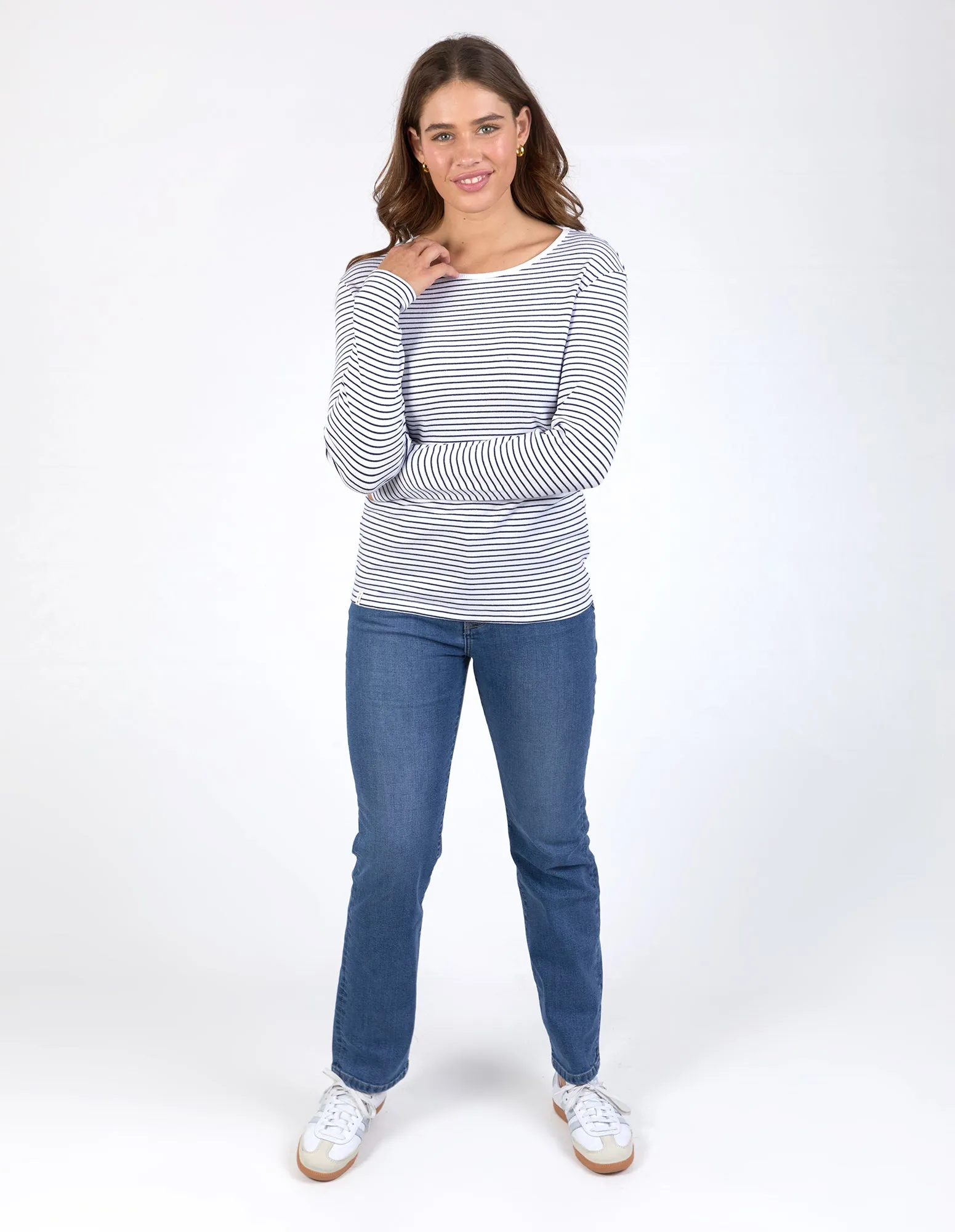 Hayley Rib Long Sleeve White & Navy Stripe sold by Elm Lifestyle product image thumbnail 2