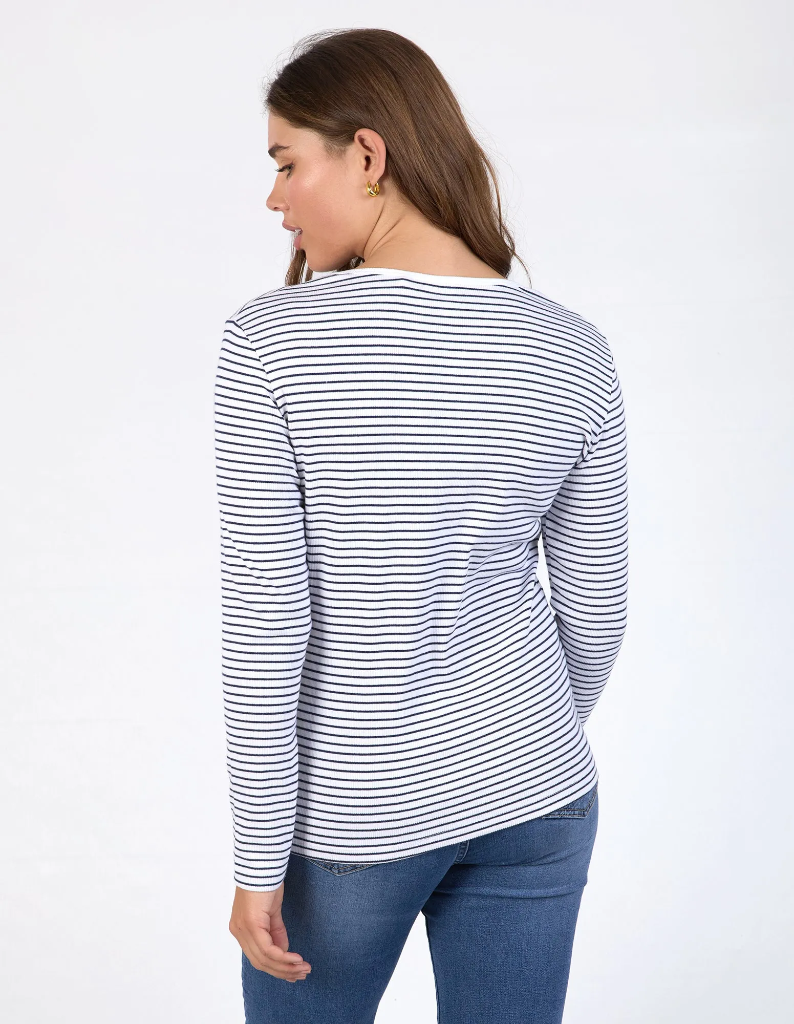 Hayley Rib Long Sleeve White & Navy Stripe sold by Elm Lifestyle product image thumbnail 3