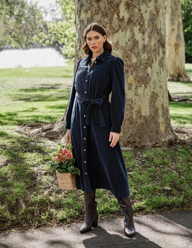 Serena Cord Dress Dark Sapphire sold by Elm Lifestyle