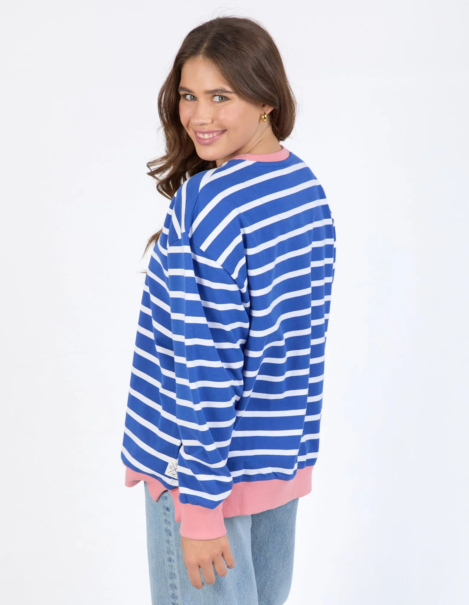 Tully Stripe Fleece Crew French Blue & White sold by Elm Lifestyle product image thumbnail 3