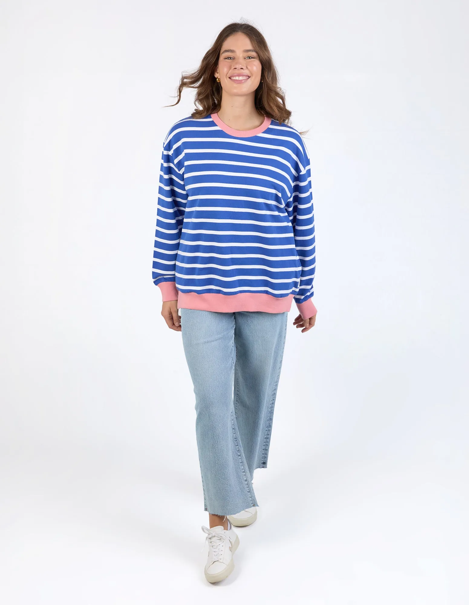 Tully Stripe Fleece Crew French Blue & White sold by Elm Lifestyle product image thumbnail 2