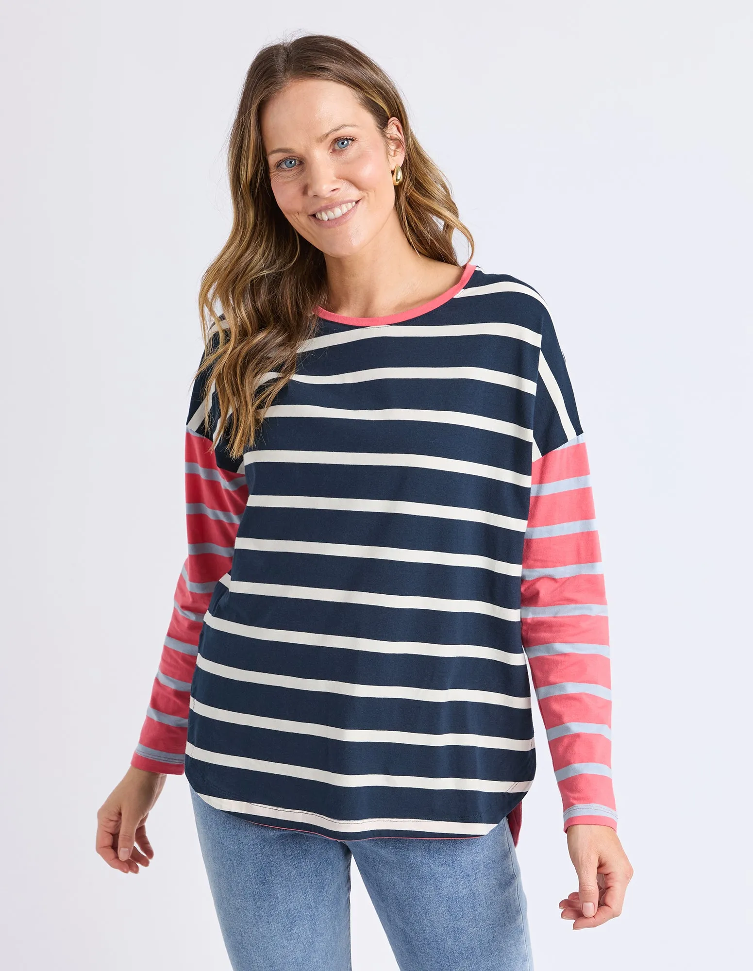 Marta Stripe Long Sleeve Charm Pink & Navy sold by Elm Lifestyle