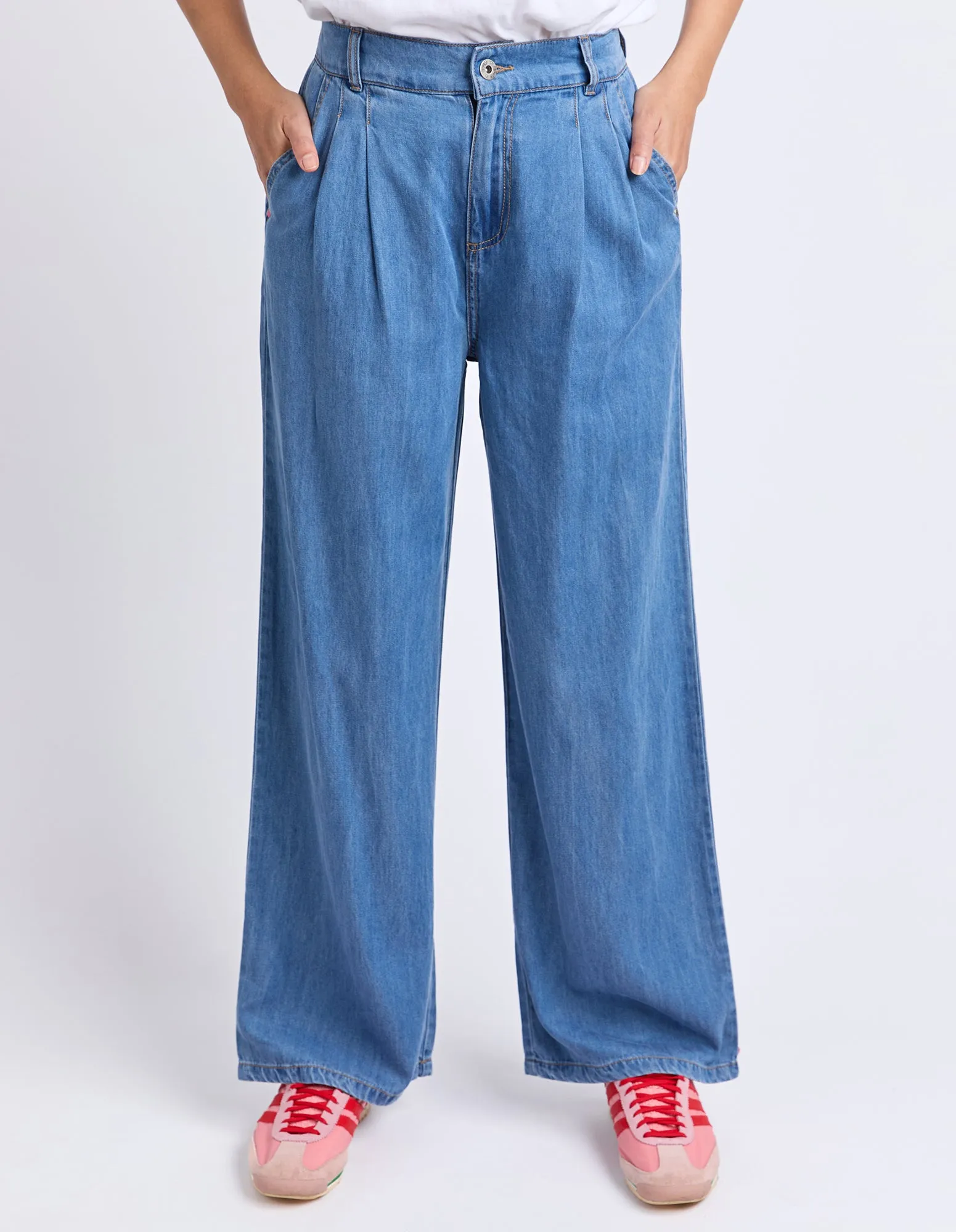 Blaire Denim Pant Mid Blue Wash sold by Elm Lifestyle