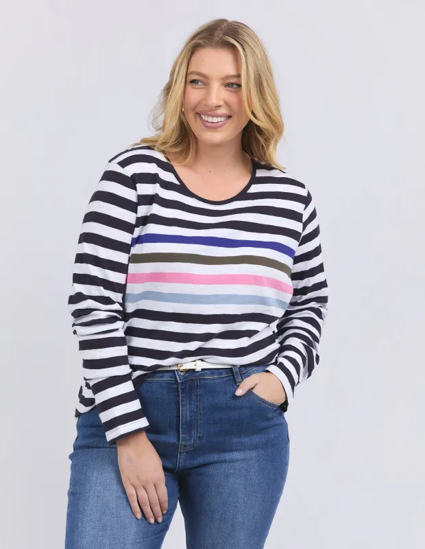 Harmony Long Sleeve Tee Navy & White Stripe sold by Elm Lifestyle