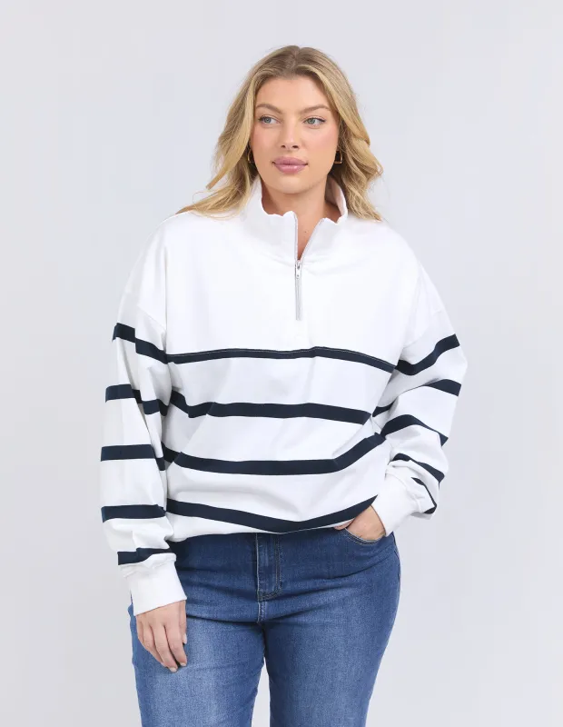 Lane Zip Crew White/Navy Stripe sold by Elm Lifestyle