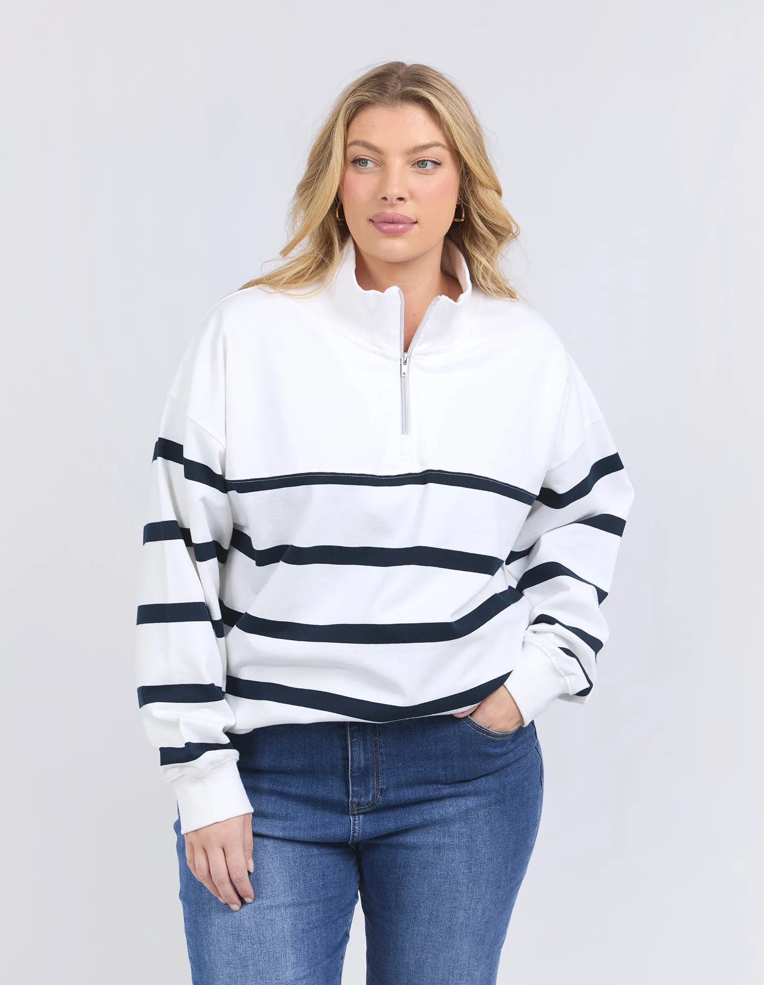 Lane Zip Crew White/Navy Stripe sold by Elm Lifestyle