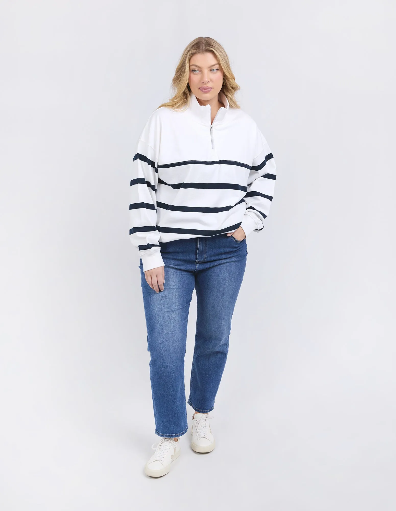 Lane Zip Crew White/Navy Stripe sold by Elm Lifestyle product image thumbnail 2