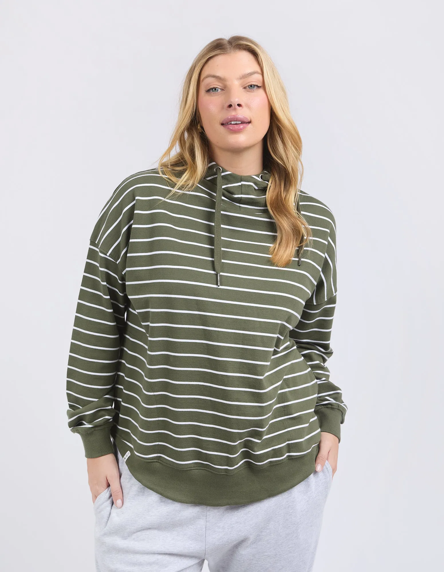 Lounger Scoop Hoodie Stripe Clover & White sold by Elm Lifestyle