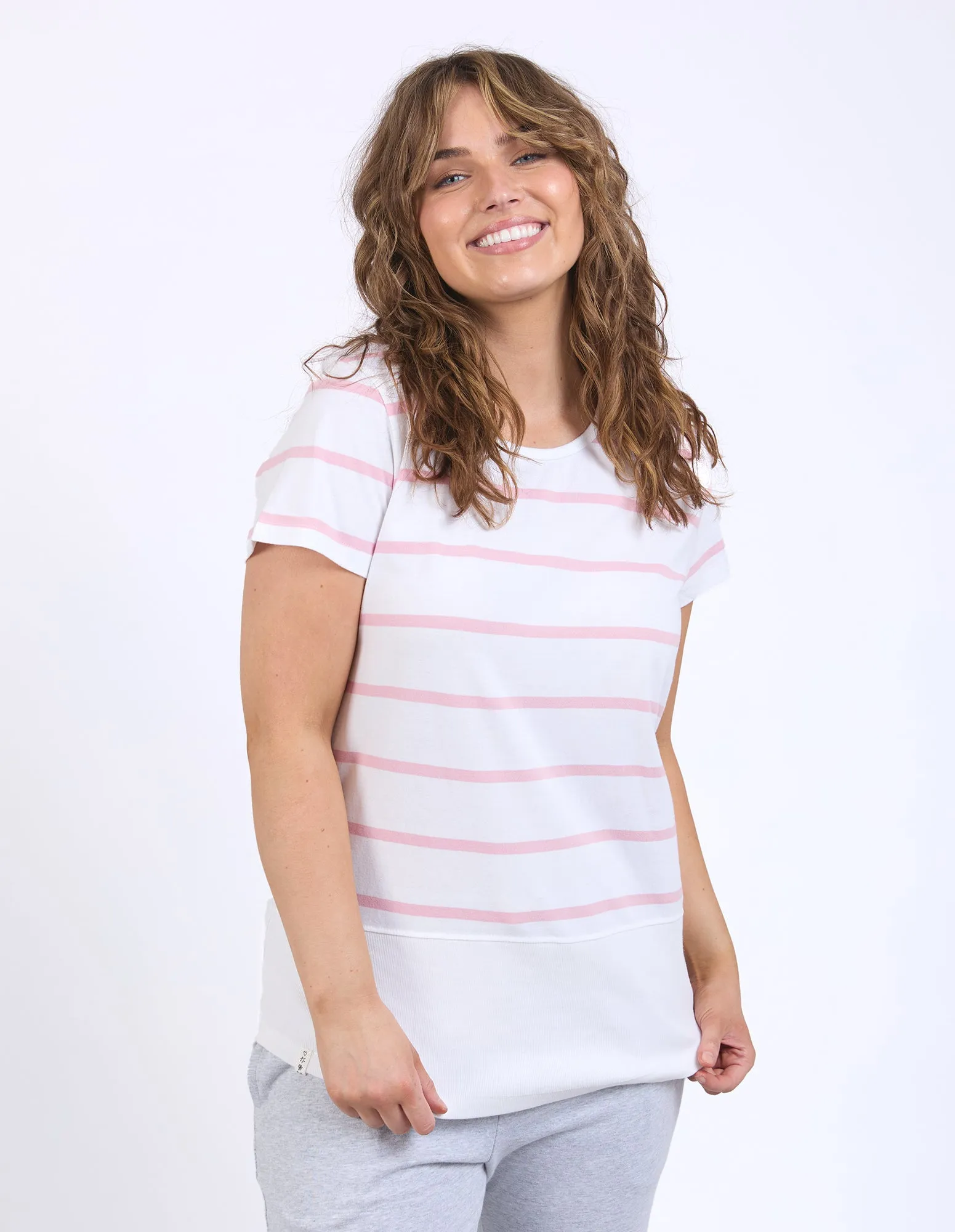 Rib Short Sleeve Tee Stripe Soft Pink sold by Elm Lifestyle