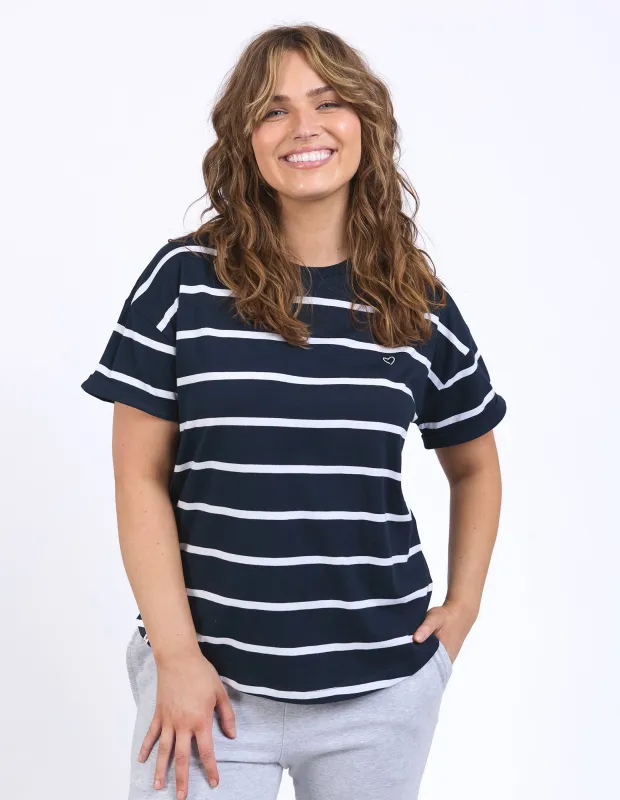 Halli Short Sleeve Tee Navy & White Stripe sold by Elm Lifestyle