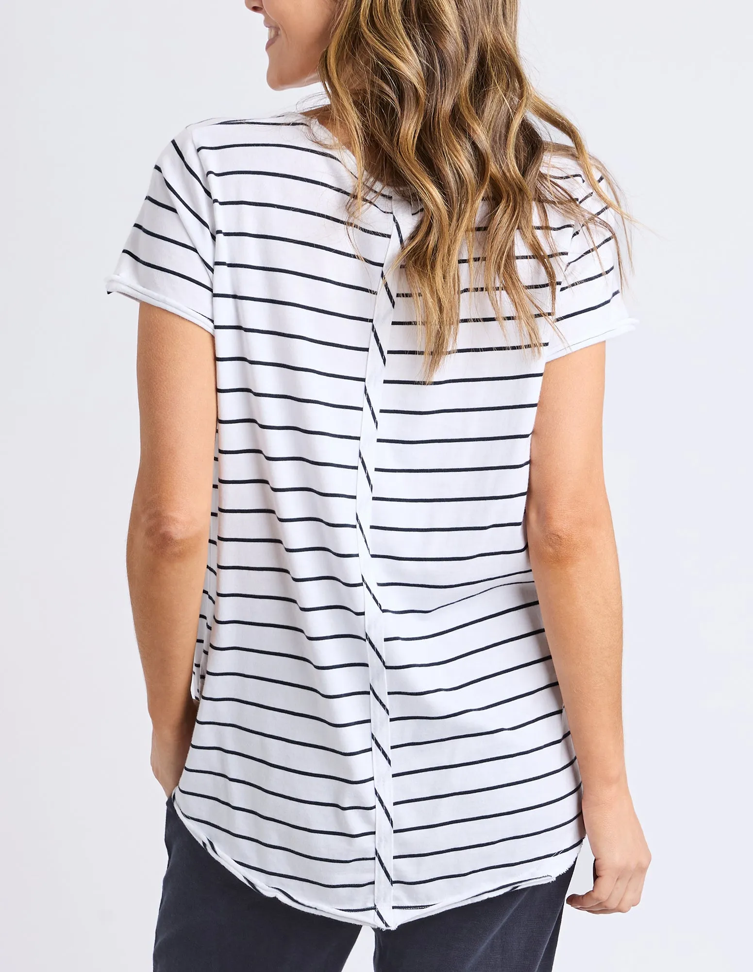 Pima Stripe Vee Tee White & Navy sold by Elm Lifestyle product image thumbnail 3
