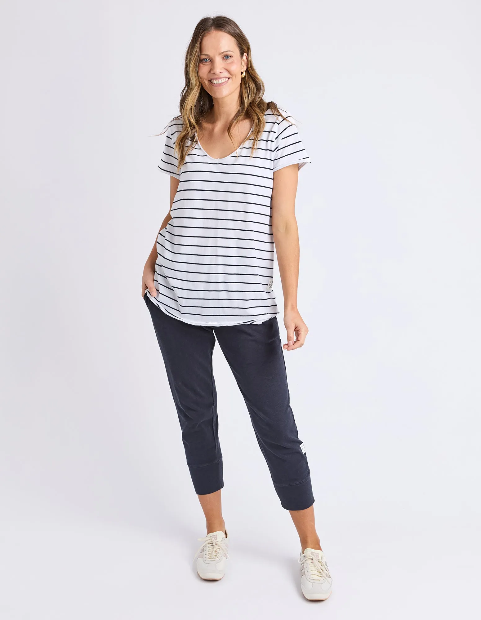 Pima Stripe Vee Tee White & Navy sold by Elm Lifestyle product image thumbnail 2