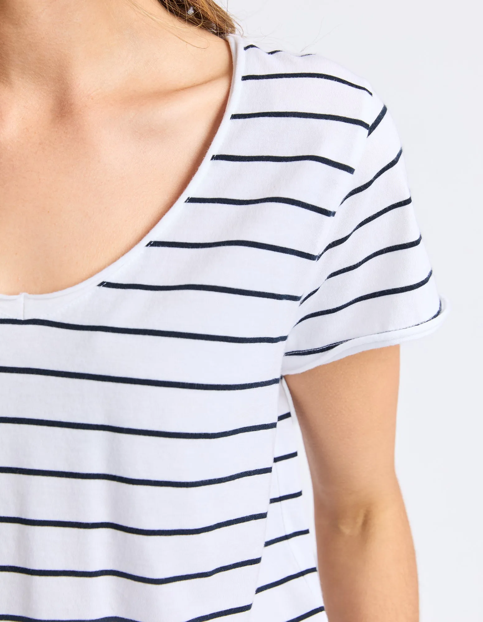 Pima Stripe Vee Tee White & Navy sold by Elm Lifestyle product image thumbnail 5